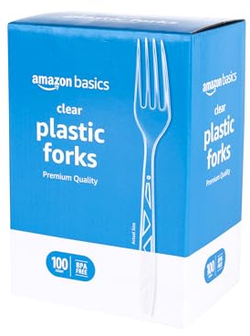 Amazon Basics Disposable Clear Plastic Forks, Premium Quality, BPA-Free, for Everyday Use, Party Supply, Events, 100 Count