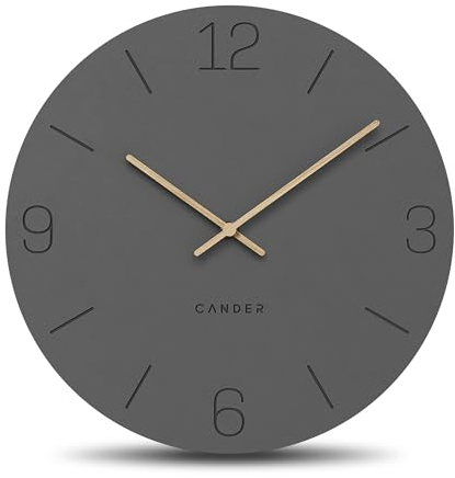 Cander Berlin MNU 2640 D XXL Wanduhr 40 lautlos cm ohne Tickgeräusche analog modern Vintage grau Holz-Zeiger Wohnzimmer groß