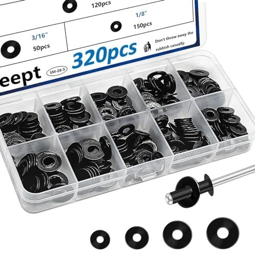 Seept 320PCS 3-Values Pop Rivet washers Assortment kit for Black Pop Rivets Diameter 1/8,5/32,3/16 304 Stainless Steel pop Rivet Washer Aluminum pop Rivet washers Blind Rivet Washer