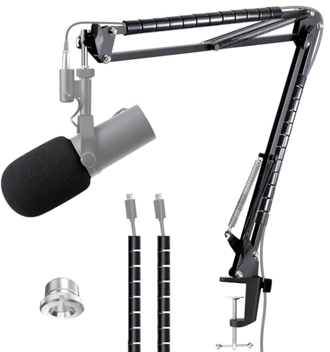 SM7B Mikrofon Arm mit Popschutz - Microphone Schwenkarmständer kompatibel mit Shure SM7B XLR-Studiomikrofon mit Kabelhülsen, SM7B Mikrofonarm Mic Ständer Desktop, SM 7B Boom-Arm von YOUSHARES