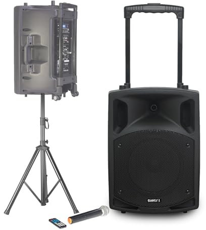 Enceinte Active SONO DJ BOOST150VHF-BT Portable Autonome - 800W -1 5/38CM AVEC USB-MP3, REC, VOX, BLUETOOTH, 1 MICRO VHF, PIED