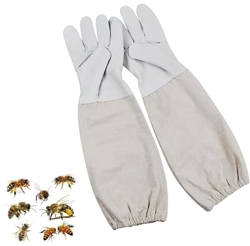 Gants D'apiculteur,1 Paire de Gants Apicoles en Cuir de Chèvre, Gants Apicoles pour Professionnels,Matériel Apicole Résistant aux Perforations, Manches Longues Aérées,Poignets Elastiques