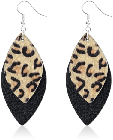 LEEQBCR 1 Paar Double Layer Leopard Print Ohrringe, Animal Print Ohrringe, Bohemian Vintage Leopard Print Ohrringe, Dangle Earrings für Frauen und Mädchen
