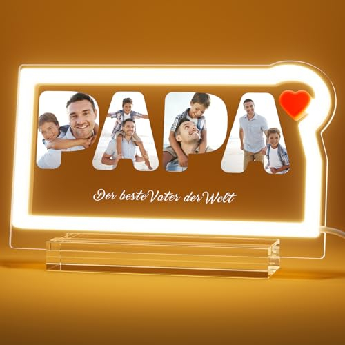 witfox Vatertagsgeschenk für Papa, Personalisierte Papa Lampe mit Foto, Originelles Geschenk zum Vatertag, Neonschild Nachtlampe mit Text als Geschenk zum Geburtstag Weihnachten