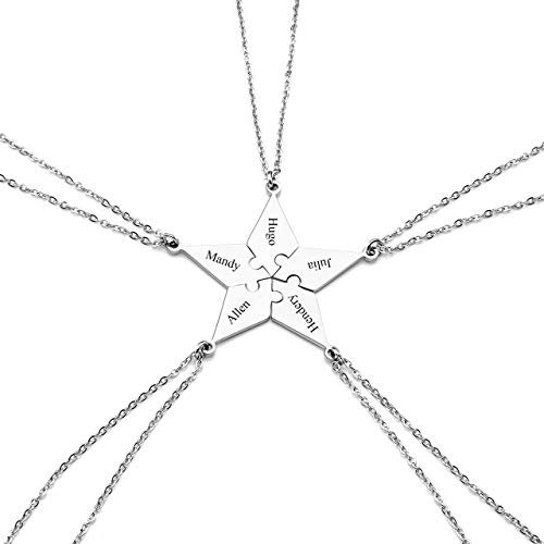 Jovivi Personalisierte Freundschaftsketten für 5 Puzzel Anhänger mit Gravur BFF Ketten Freundschaft Schwester Familie Geschenke