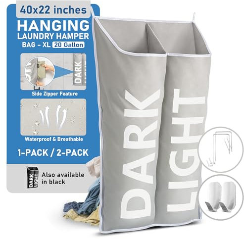 DONAQ Wäschesammler zum Aufhängen – platzsparende Aufbewahrungsbeutel über der Tür – hinter der Tür für schmutzige Kleidung – Wandkorb für Badezimmer – waschbarer Organizer für kleine Räume – XL