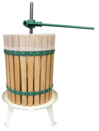 Apple Fruit Press - Sturdy Steel Base & Hardwood Basket for Juice, Cider & Wine - Manual Tool for Hard & Soft Fruits - Effortless Twist & Extend Mechanism - 18L Capacity - Free Pulp Bags Included