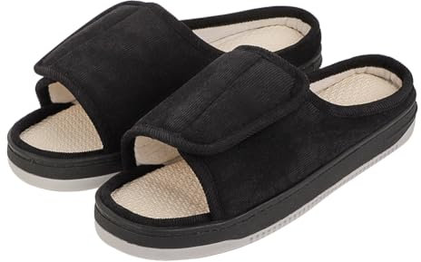 Pantoufles pour diabétiques pour femmes et hommes - Coupe extra large - Sandales gonflées - Réglable - Bout ouvert - Chaussures orthopédiques chirurgicales antidérapantes en mousse à mémoire de forme