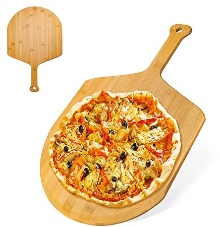 AZKEEGREY Pizzaschieber Holz, Pizzaschaufel Pizzabrett aus Bambus mit Griff, Pizza Schieber Servierplatte 29,5 cm für Pizza, Käse, Kuchen, Fleisch