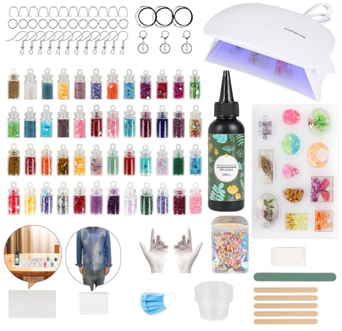 LeeFyy UV-Harz-Kits für Anfänger mit Lampe und Formen, super kristallklares Hartharz, schnelle Aushärtung, geruchsarmes Schmuckherstellungs-Set für Ohrringe, Halskette, Armband, DIY Handwerk Geschenk