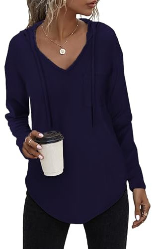 Tanmolo Kapuzenpullover Damen Leichter Pullover Hoodie Sweatshirs mit Taschen für den Herbst Dunkelblau, M
