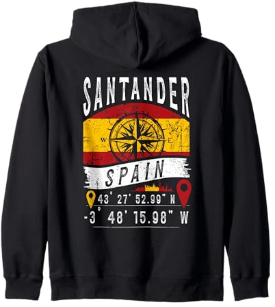 Santander España Bandera GPS Coordenadas De Santander Sudadera con Capucha