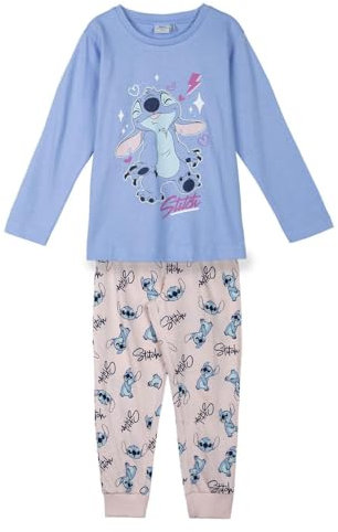 Disney Lilo und Stitch Mädchen-Schlafanzug, Größe 128-164, hellblaues Oberteil mit Stitch, rosa Hose Gemustert, 100% Baumwolle (DE/NL/SE/PL, Numerisch, 128, Regular, Hellblau)