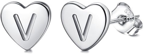 Adramata Buchstaben Ohrringe Silber 925 Damen Herz Ohrringe Mädchen Initialen Buchstaben Ohrstecker Gold/Silver Geschenke für kinder Mädchen,S22
