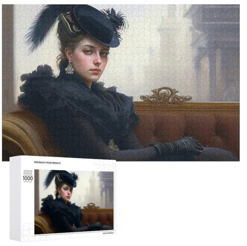 1000 Pieces Jigsaw Puzzle for Adults - Couch Black Dresses Girl 80'S Vintage Cool Beauty Puzzle Challenging Educational Toys Gifts for Home Decor Family Activities