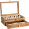 Emfogoo Cuberteros para Cajon Cocina, 2 Pisos Organizador Cubiertos de Madera, Cubertero Decorativo de Plata con Tapa de Cristal, , para Cucharas Tenedores Cuchillos, 14.5 × 10.6 Inch (Marrón Vintage)