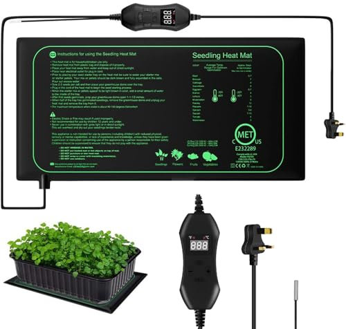 KBIBCK Tapis chauffant pour semis, 52,5 x 25 cm, tapis chauffant pour plantes avec thermostat, IPX4 étanche, tapis chauffant pour semis, tapis chauffant pour germination des graines, reptiles et