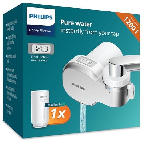 Philips Water Filtre Ontap AWP3756P1/10 ULTRAFILTRATION avec affichage numérique, réduit le CHLORE, le PLOMB, les MICROPLASTIQUES et les BACTÉRIES, capacité de filtration de 1.200 L