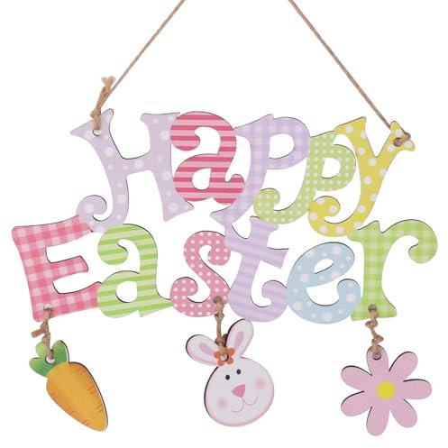 Osterkranz Haustür, Osterschild für die Haustür Niedlicher Blumenhasen Anhänger Frohe Ostern Frohe Ostern Schild Plakettenornament für die Dekoration von Haus Veranda Wand Zimmer Bauernhaus
