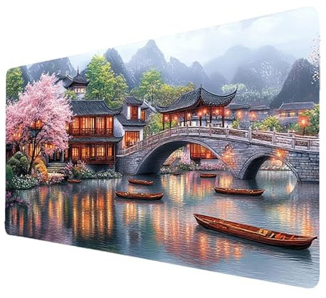 Grand Tapis de Souris Résistant à Usure Lavable, sous Main Bureau Rose Tapis Souris XXL 700x300x3mm Accessoire Bureau Améliorer précision et Vitesse, Mouse Mat Fleurs de Cerisier pour Deco Table 9587