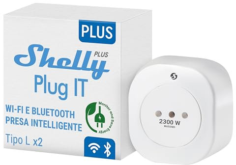 Shelly Plug IT, Presa Intelligente WiFi & Bluetooth Italiana (Type L) - 2300W (10A), Monitoraggio Energia, Consumi, Controllo Vocale e Remoto, iOS Android, Alexa Google Home SmartThings (2 Pezzi)