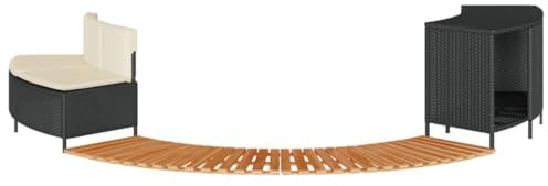 HUAKEHOM Whirlpool Umrandung Poolumrandung mit Regal Holzstufe Gartenbank Poolverkleidung mit Stahlrahmen Einfassung Schwarz Poly-Rattan und Massivholz Akazie