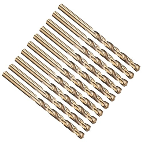 PATIKIL 6.8mm Drill Bit, Jobber Straight Shank M35 Cobalt 5% High-Speed Steel 135° Gold Finish for Stainless Steel Hard Metal - 10 Pack
