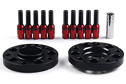 LUOKEKE Spurverbreiterung 20mm 5x120mm 72,56 mm Hubcentric Wheel Spacer M14X1.25 Tapered Bolts Anpassung Passende Verwendung für BMW f Serie F10 F12 F13 F01 F02 F30 Spurverbreiterungen(Red Bolts)