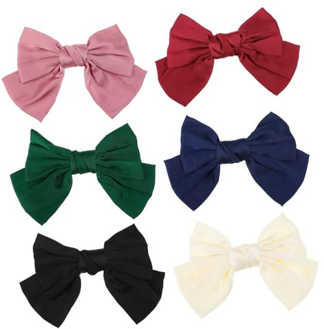 OATIPHO 6 Pezzi fermaglio per con fiocco grandi fermagli per con fiocco colorato mollette ad arco barrette rosso per donna grandi fiocchi di raso