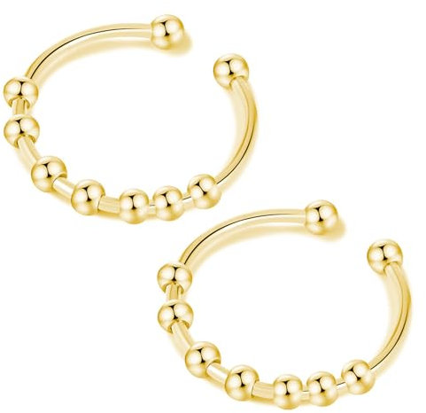 QZKJQDD Anxiety Ring Silber, Anti Stress, Shade Anxiety Ring, Edelstahl Angst, Stressring Gold Ringe, für Panikattacken Daumenring,Finger Stimmungsring, Frauen (Gold-2 Stück)