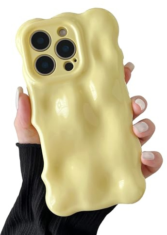 XIZYO Solid Color Wavy Bubble Case for iPhone 13 Pro, Bright Yellow | Cute Curly Wave Frame, Aesthetic Curvy Design, Full Camera Protection, Soft TPU Silicone,Shockproof Anti-Yellow,Girly Style