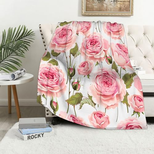 MAAPCHP Kuscheldecke Flauschig Decke Fleecedecke Alte rosa Blumen Gruß Bud englische Ro Wohndecke Warm Winter Weich,Decke Couch Blanket,Wohn- & Kuscheldecken 150 x 200 cm,Sofa überwurfdecke