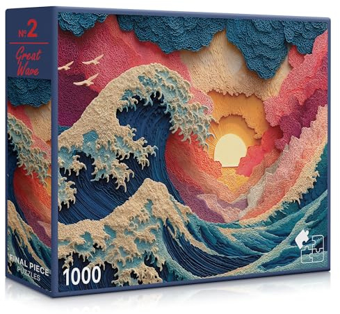 Great Wave (#2) – 1000 Piece Jigsaw Puzzle for Adults - Final Piece Puzzles | Printed In The USA | Satin Low-Glare Finish | Random Ribbon Cut | Bonus Poster | Display-Worthy Box | Premium Blue Board