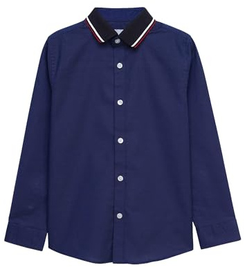 Enorsia Boys Long Sleeve Tipped Collar Shirt (3–14 Years) Comfortable Stretch Oxford Fabric Button-Up Front Smart Casual School Shirt for Boys