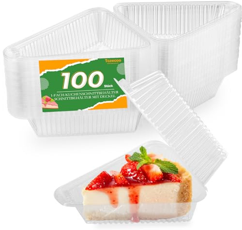 Tczecoo 100 Stück Kuchenstückbehälter, Käsekuchenbox, 13 x 7cm | Transparente Individuelle Käsekuchenboxen, Kuchenscheibenbox mit Klappdecke für Kuchen Sandwiches Torten Salate
