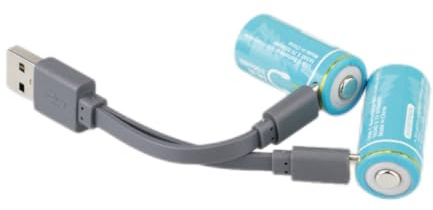 Wiby 2 Batterie Ricaricabili 1,5V CR123A da 3100mWh e 850mAh al Litio | Ricarica USB-C Rapida + Cavo 4-in-1 | Tensione Costante | BMS Integrato | Ultra-leggere