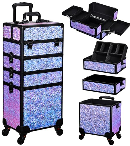 Trolley Make Up 4 in 1 Trolley Estetista Valigia Porta Trucchi Valigetta Trucchi Trolley Trucco Valigetta Trucco Valigia Make Up Valigetta Uhgie Beauty Case, Gradiente Viola