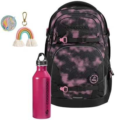 coocazoo Schulrucksack-Set Porter Pink Illusion, schwarz-rosa, 3-teilig