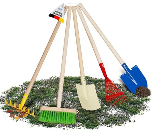 Coemo Kinder-Gartenset, Gartengeräte, Set 5-teilig Kinder Schaufel, Besen