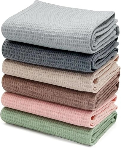 Omtofo Geschirrtücher Baumwolle in 45x65cm, 6 Stück Küchenhandtücher, Geschirrtücher Waffelstruktur Super Saugstarke, Langlebige, Küchentücher, Geschirrhandtücher, Weiche Geschirrtuch, Trockentücher
