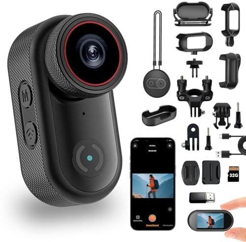 Thumb Action Camera with 32GB Card, 4K Body Cameras with screen, WiFi Wearable Hands-Free Pov Cam with APP Control, Sports Magnetic Camera for Gift Ski Motorbike Horse Riding Travel Easter Monday