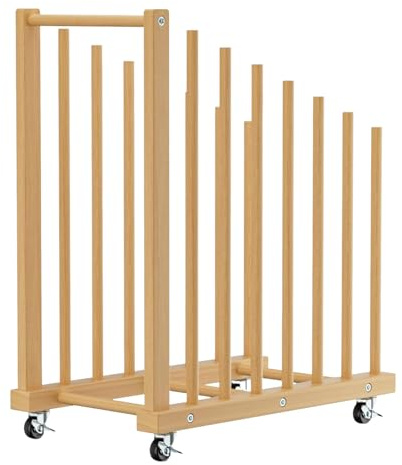 Generisch Holz Gemälde-Trockengestell mit Rollen und Griff, 7-Fächer Leinwand Aufbewahrungsregal für Bilder, Rahmen und Malplatten, mobiler Kunstständer für Atelier, Galerie, Studio