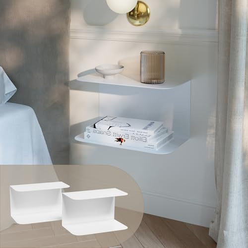 [en.casa] Nachttisch hängend Notodden 2er Set Schwebender Nachttisch Wandregal Metall Regal schmal hängend Ablage Wandmontage 40 x 23 x 23 cm Weiß