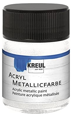 KREUL 77579 - Acryl Metallicfarbe, 50 ml Glas in perlmutt weiß, glamouröse Acrylfarbe mit Metalliceffekt auf Wasserbasis, cremig deckend, schnelltrocknend und wasserfest