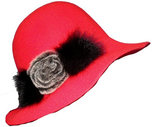 Damenhut in rot elegant Wollhut mit Pelzapplikation