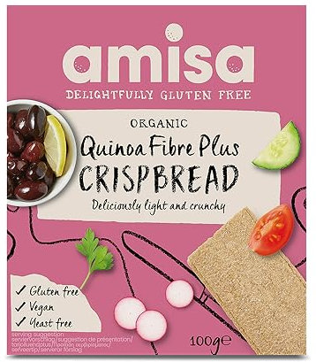 Amisa Quinoa Fibre Crispbread, 100g - Gluten-Free, High Fibre, Organic, Vegan-Friendly