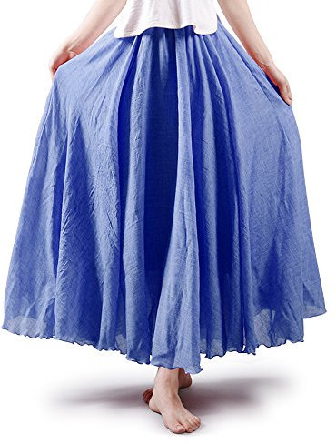 Phorecys Women's Bohemian Style Elastic Waist Band Long Maxi Skirt Denim Blue 105cm