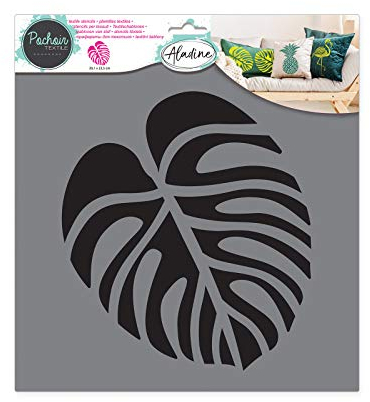 Aladine - Textil-Schablone tropisches Blatt – Dekoration auf Stoff – zum Personalisieren von Leinwänden, T-Shirts, Tote Bags – waschbar – 28 x 28 cm – großes Motiv