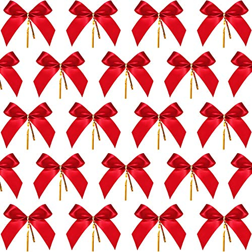 Sumind 48 Stück Weihnachten Bogen Rot Band Bow Weihnachtsbaum, Weihnachtskranz, Dekoration (3 x 2,94 Zoll)