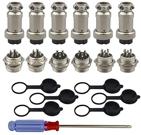 QitinDasen 6Pcs Premium GX16 Aviation Stecker Set, 5A 16mm Gewinde Männlich Weiblich Metall Luftfahrt-Stecker Drahtverbinder, mit Gummi Schutzkappe und Phillips Schraubendreher (4 Pin, 5 Pin, 6 Pin)